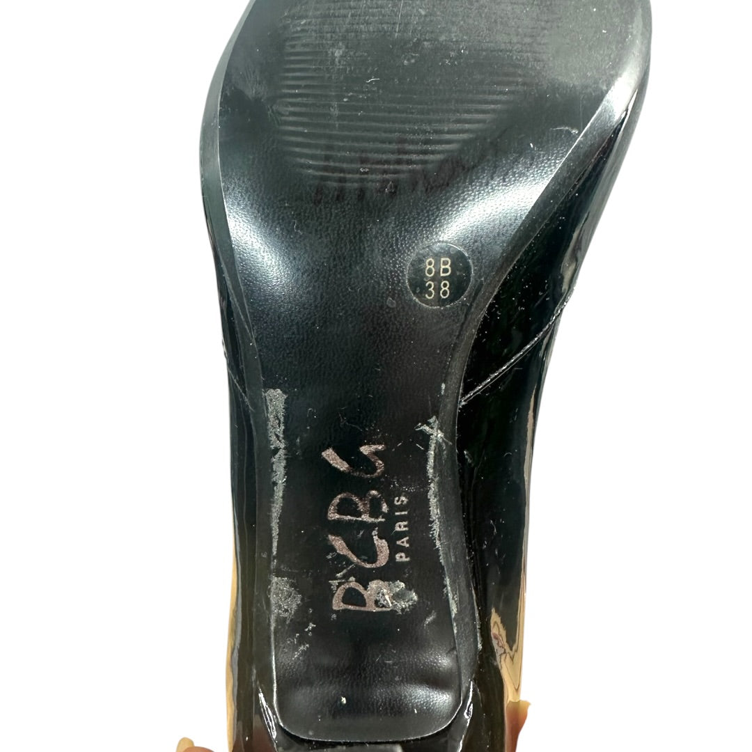 BCBG Black Faux Patent Leather Pumps with Buckle Detail