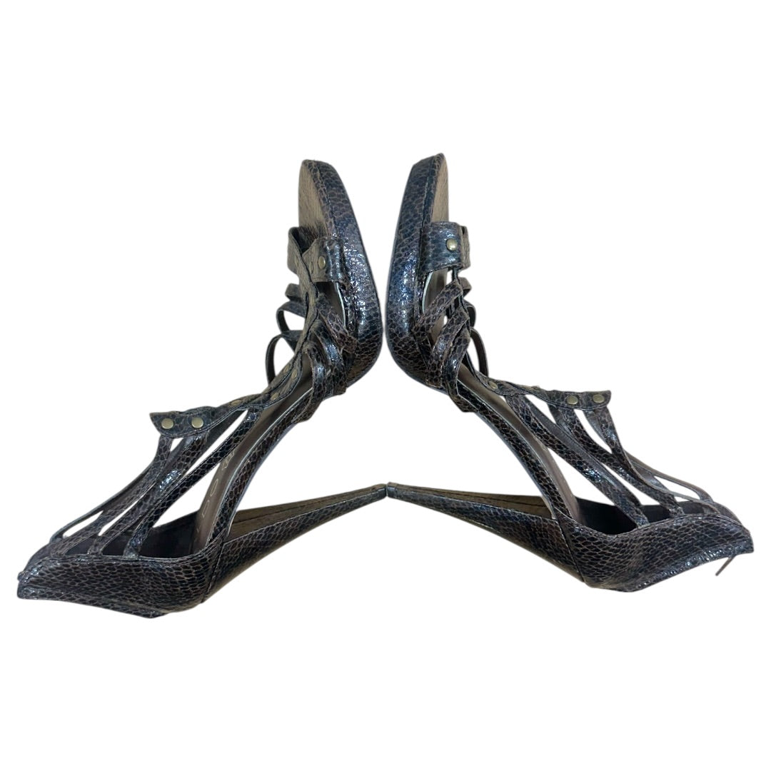 Aldo Brown Faux Snakeskin Leather Studded Heel Sandals