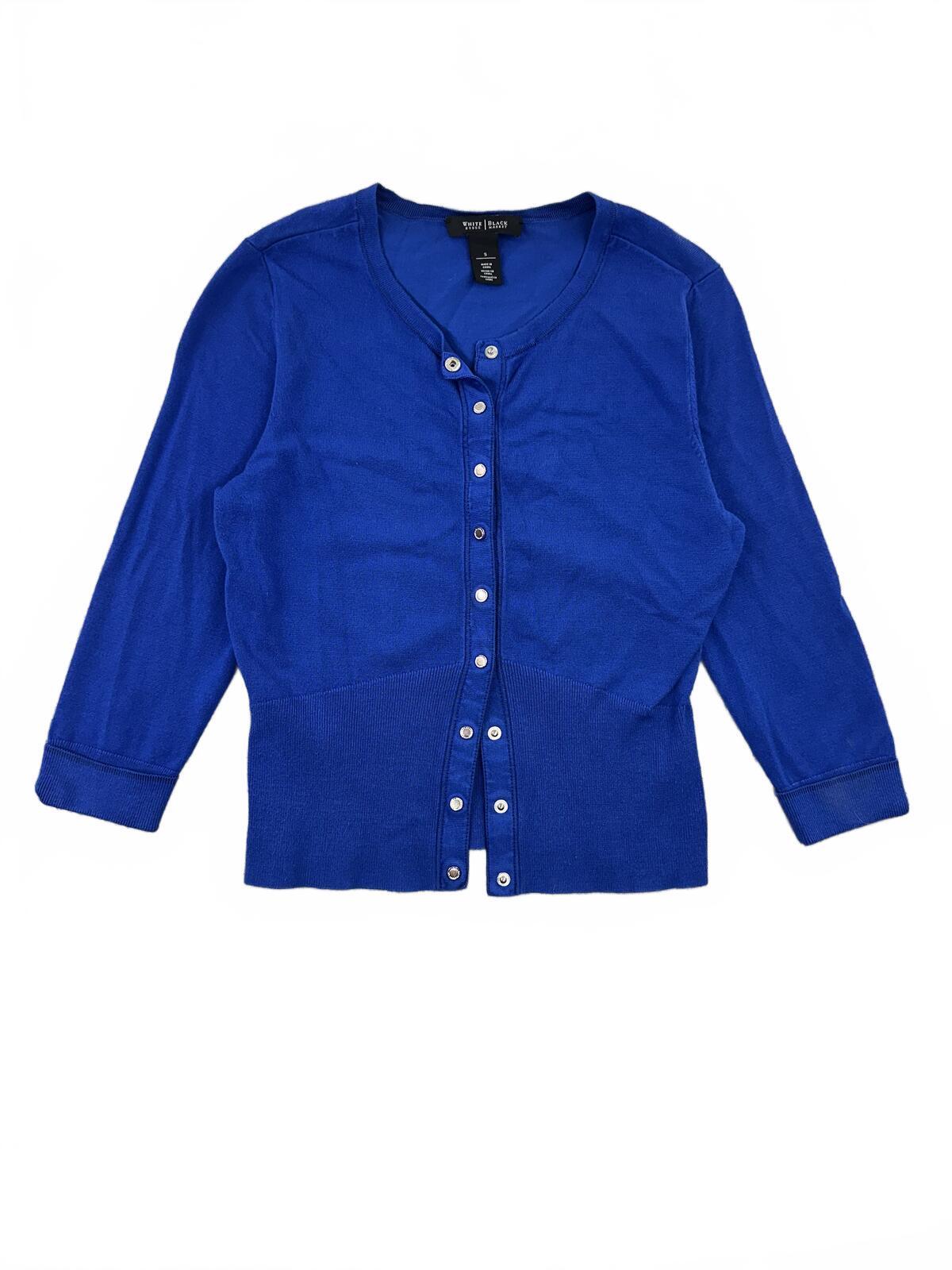 White House Black Market Royal Blue Fitted Cardigan Top Y2K Minimalist Preppy
