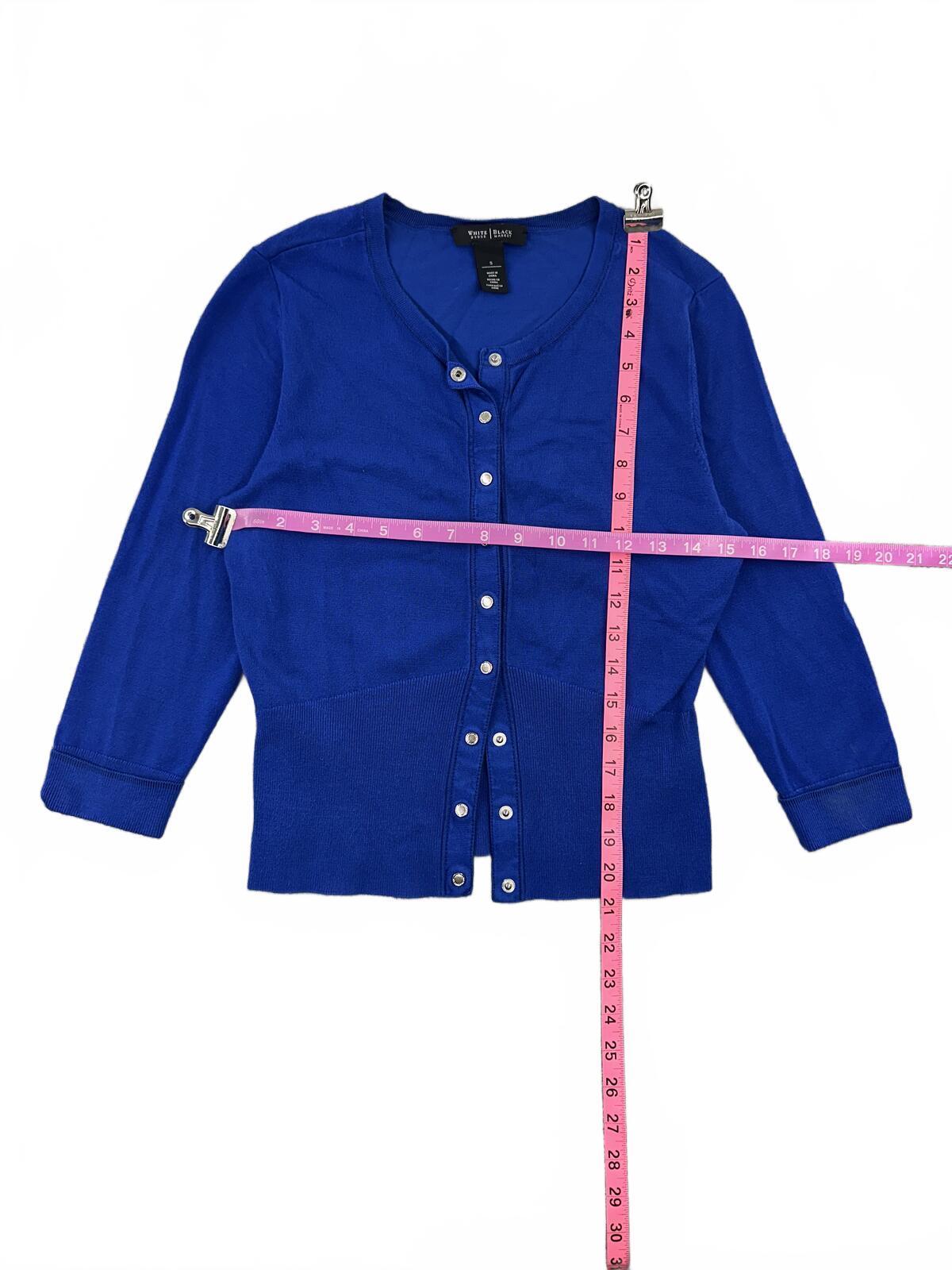 White House Black Market Royal Blue Fitted Cardigan Top Y2K Minimalist Preppy