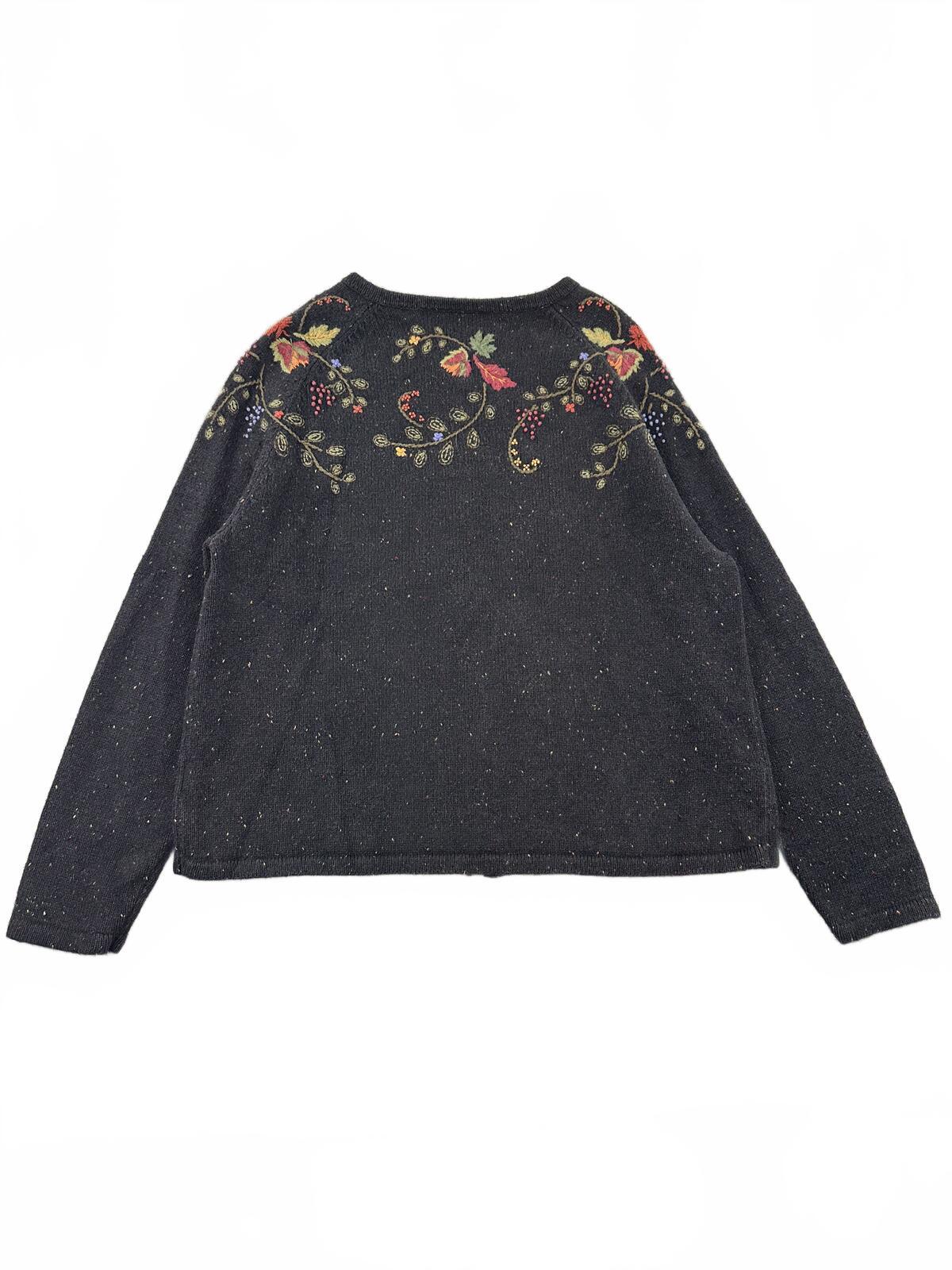 Croft & Barrow Fairycore Y2K Embroidered Zip Cardigan Black Floral Vine Sweater