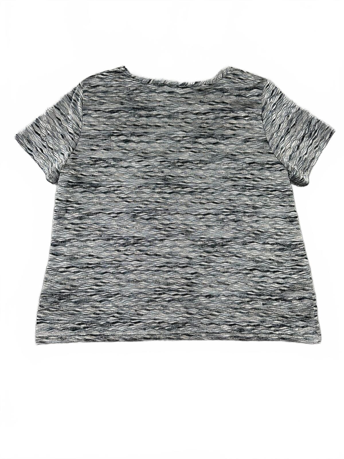 Alfred Dunner Petite Gray Black Textured Knit Keyhole Short Sleeve Top
