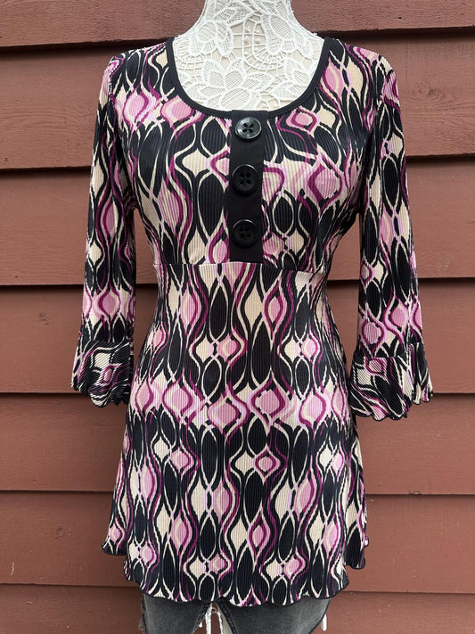 DressBarn Y2K Inspired Geometric Print Tunic Top in Black Pink Cream