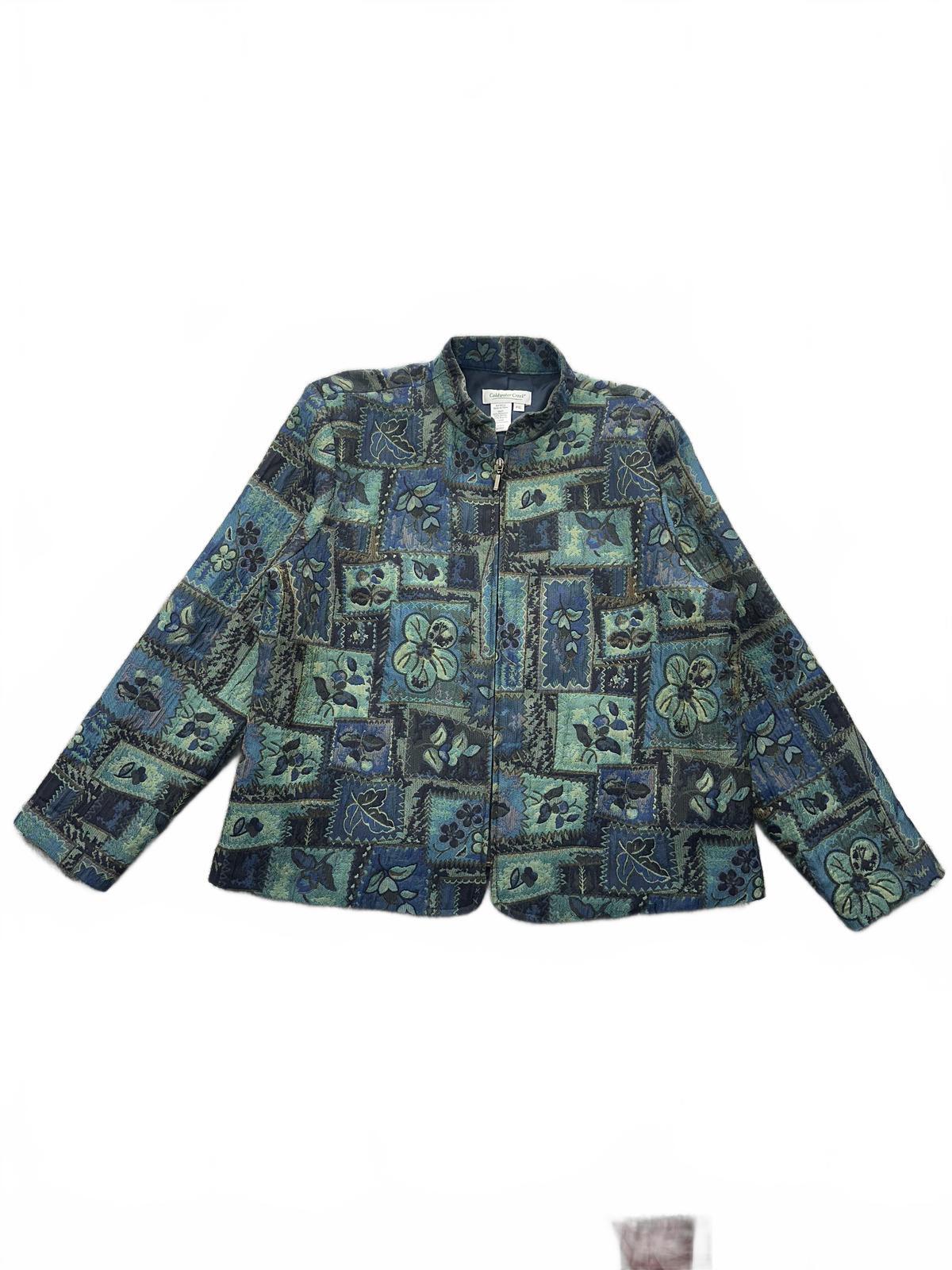 Coldwater Creek Vintage Inspired Patchwork Floral Jacket in Blue Green