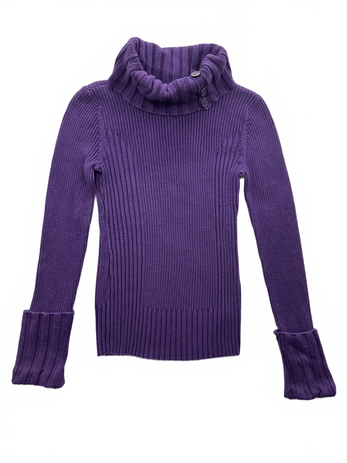 DKNY Jeans Purple Ribbed Turtleneck Sweater with Button Detail Cozy Fall/Winter