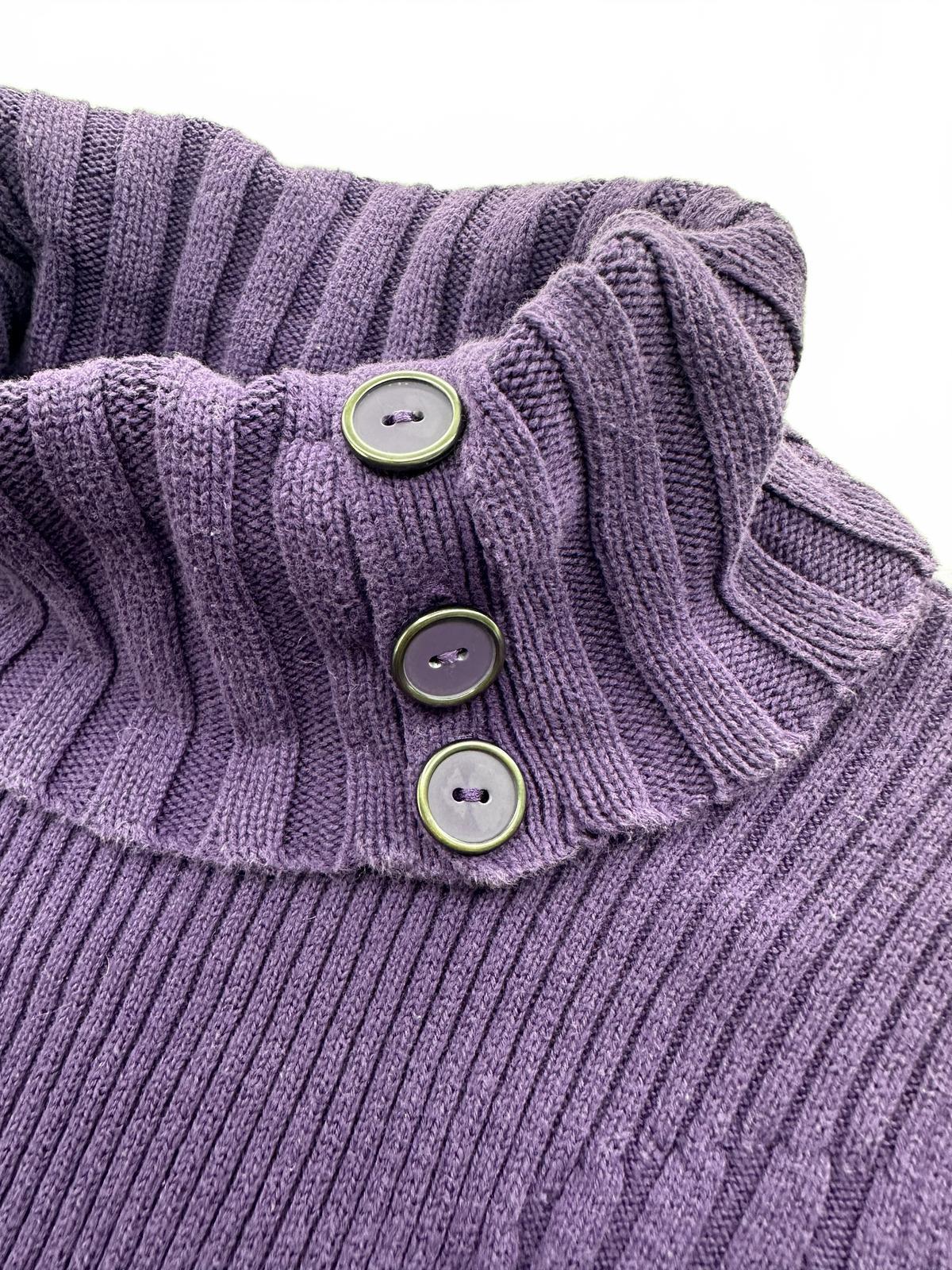 DKNY Jeans Purple Ribbed Turtleneck Sweater with Button Detail Cozy Fall/Winter