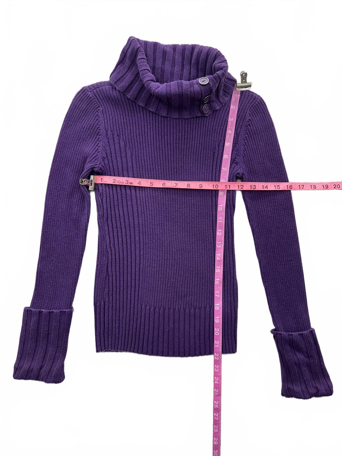 DKNY Jeans Purple Ribbed Turtleneck Sweater with Button Detail Cozy Fall/Winter