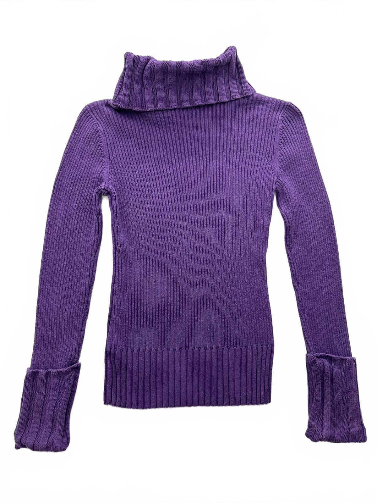 DKNY Jeans Purple Ribbed Turtleneck Sweater with Button Detail Cozy Fall/Winter