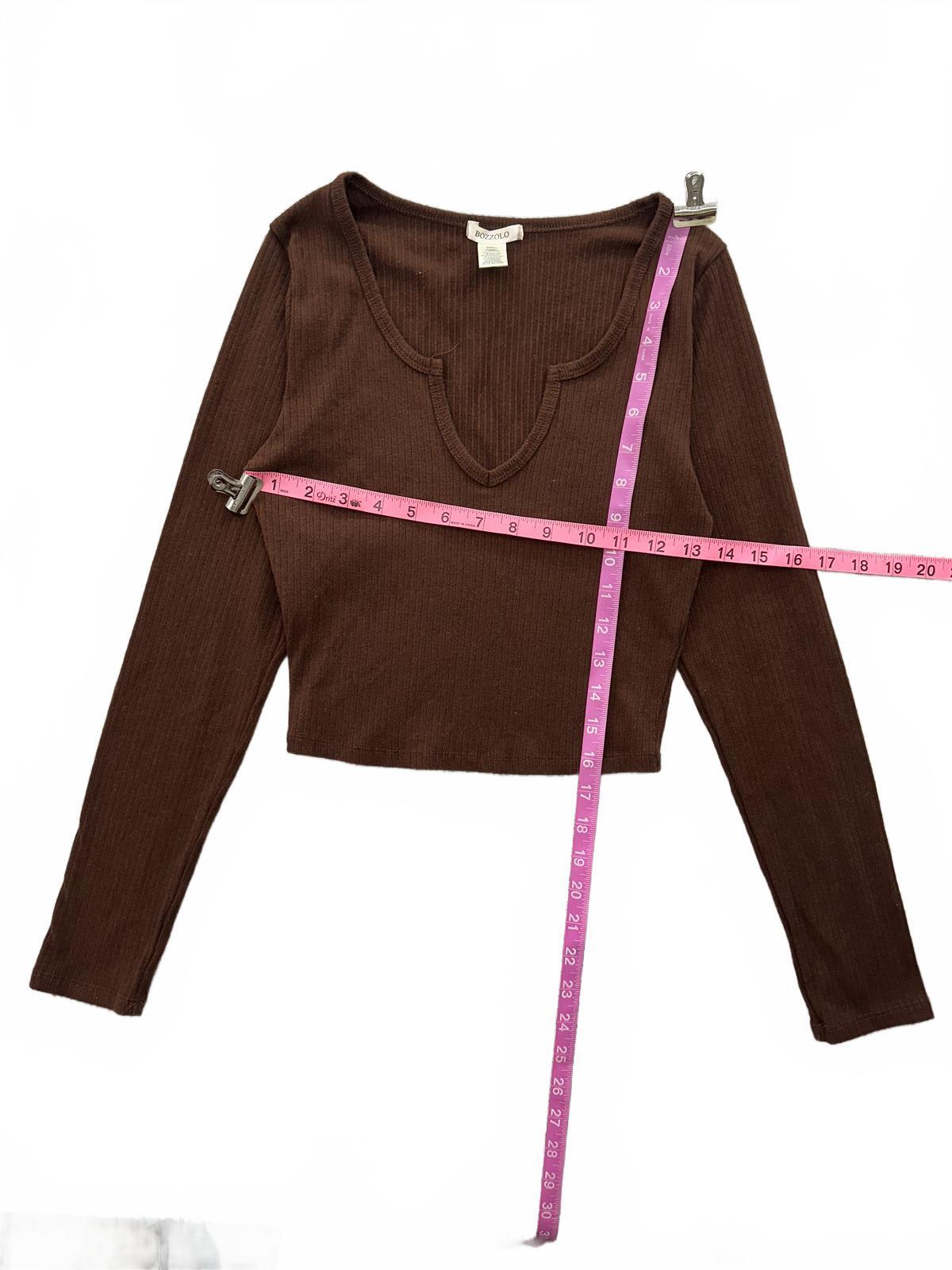 Bozzolo Brown Ribbed Long Sleeve Crop Top Casual Minimalist Y2K