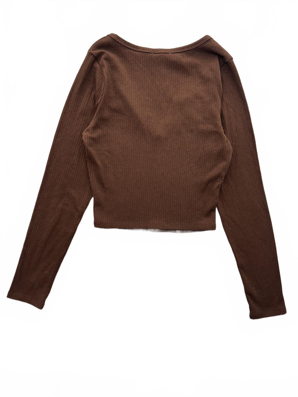Bozzolo Brown Ribbed Long Sleeve Crop Top Casual Minimalist Y2K