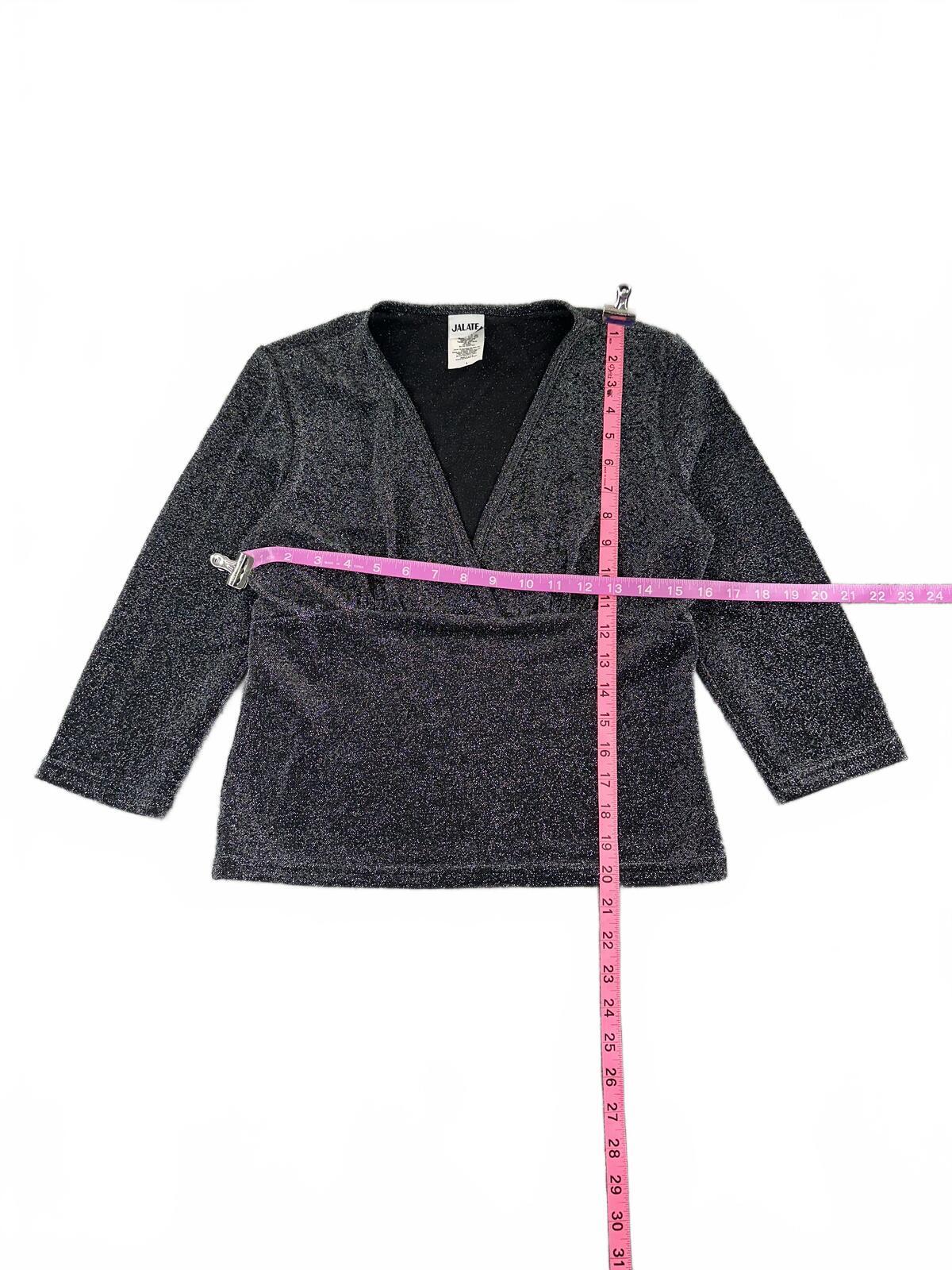 Jalate Y2K Fairycore Sparkly Charcoal Gray Wrap Style Top with V Neck