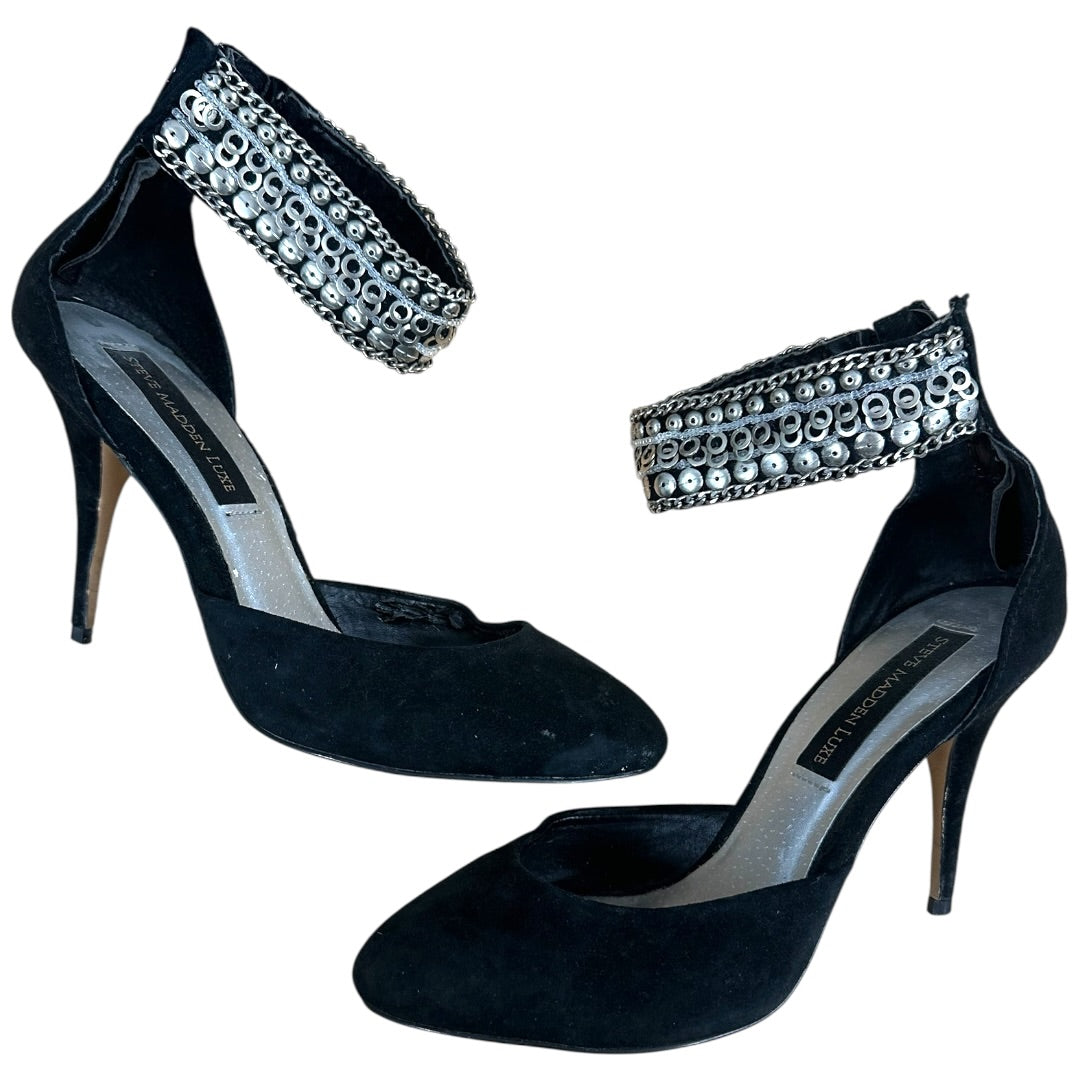 Steve Madden Luxe L-Fiona Black Suede Jeweled Pumps
