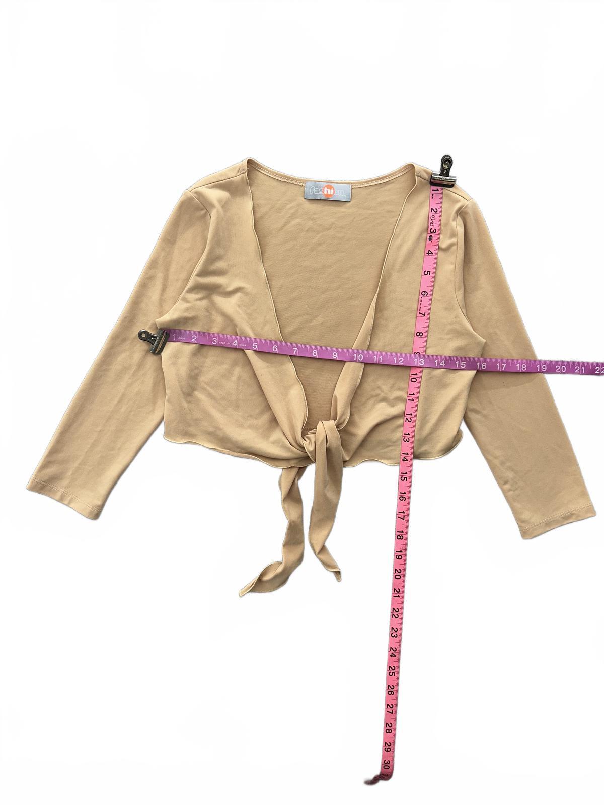 Fashion Beige Tie Front Crop Top Long Sleeve Casual Contemporary