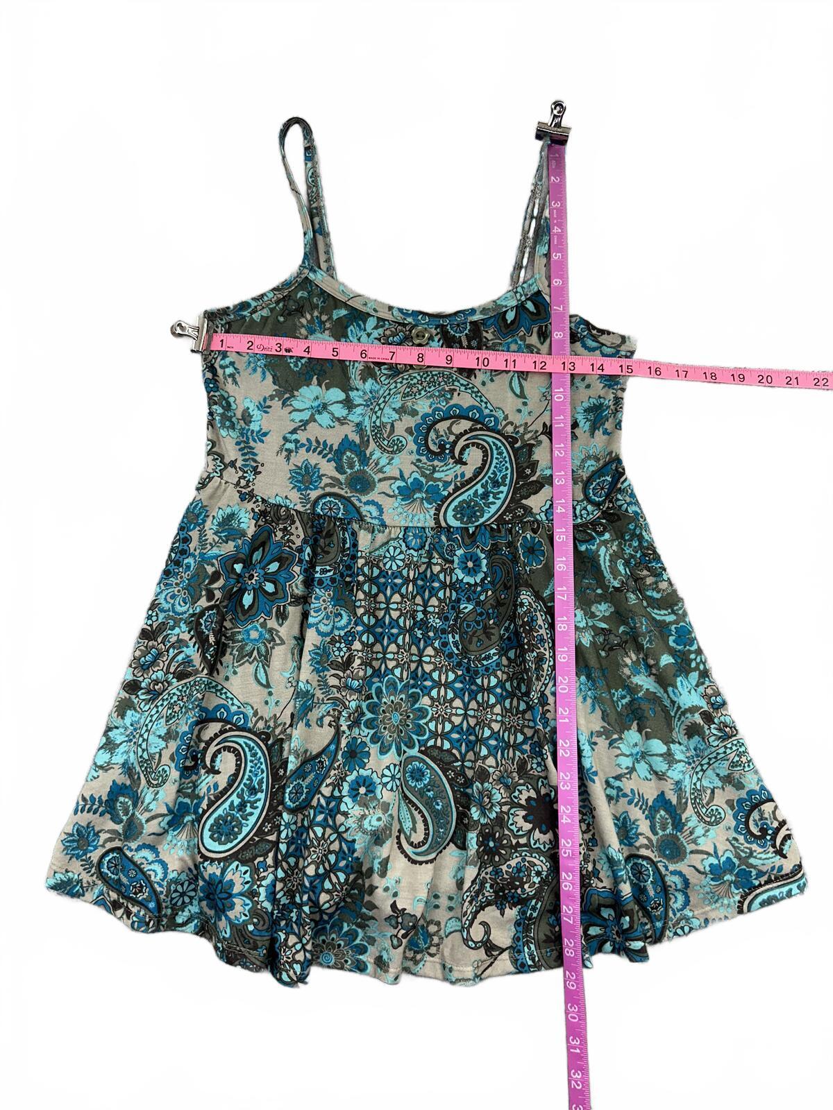 Live to be Spoiled Boho Paisley Babydoll Tank Tunic Top in Blue and Beige Y2K