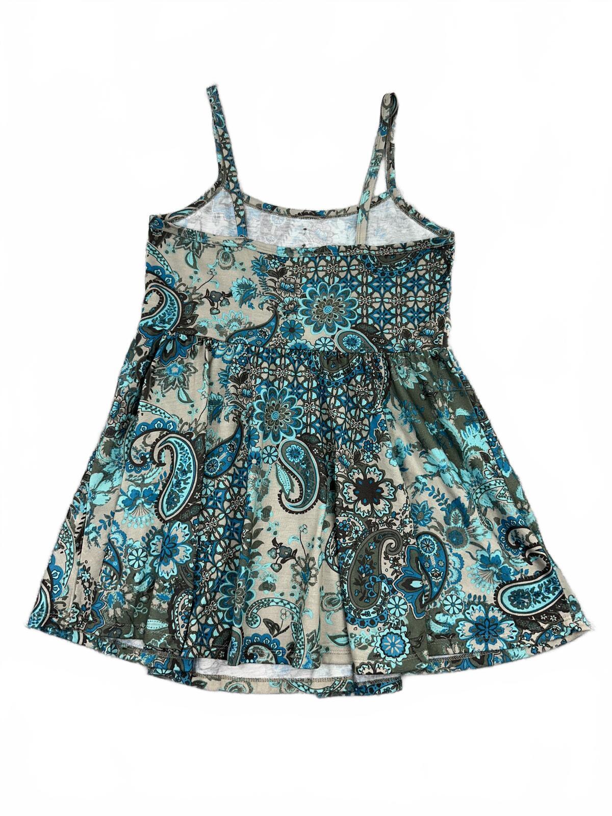 Live to be Spoiled Boho Paisley Babydoll Tank Tunic Top in Blue and Beige Y2K