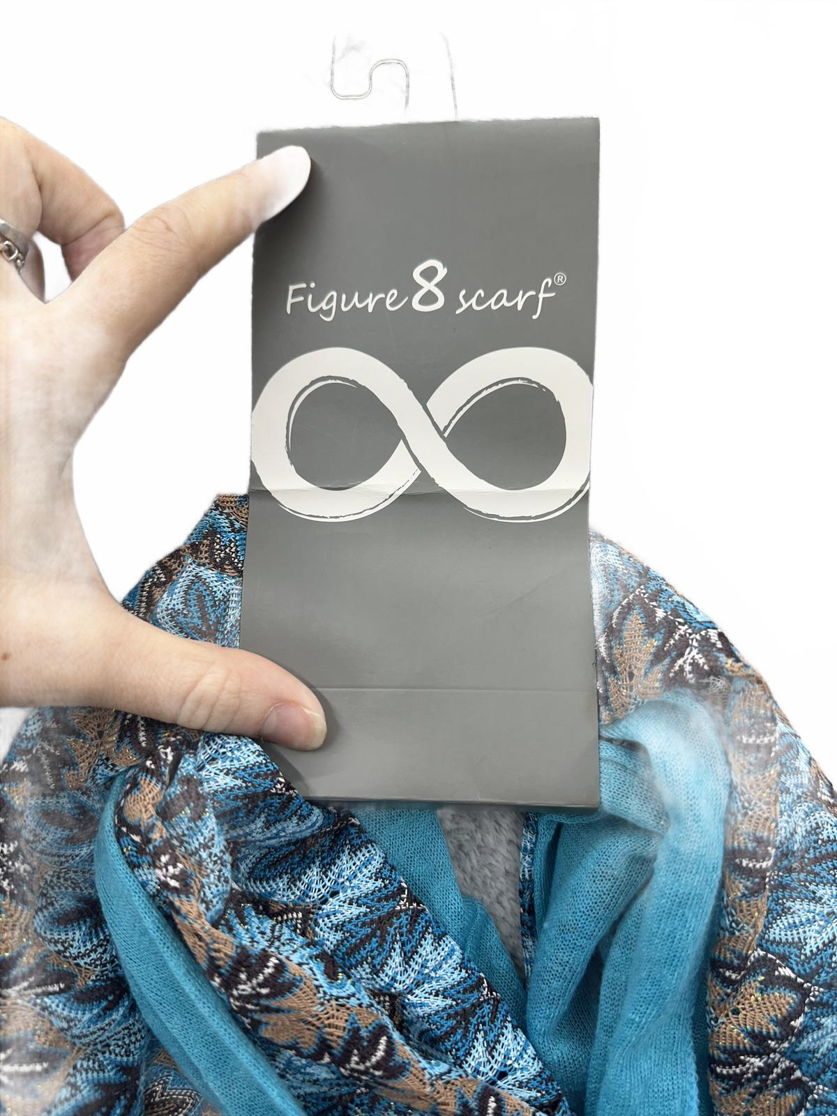 NWT Figure8 Scarf Infinity Loop Scarf Blue Brown Patterned Lightweight Bohemian