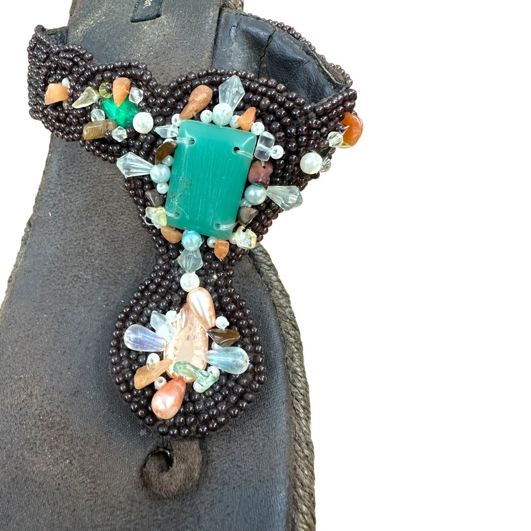 Xhilaration Beaded Embellished Wedge Thong Sandals
