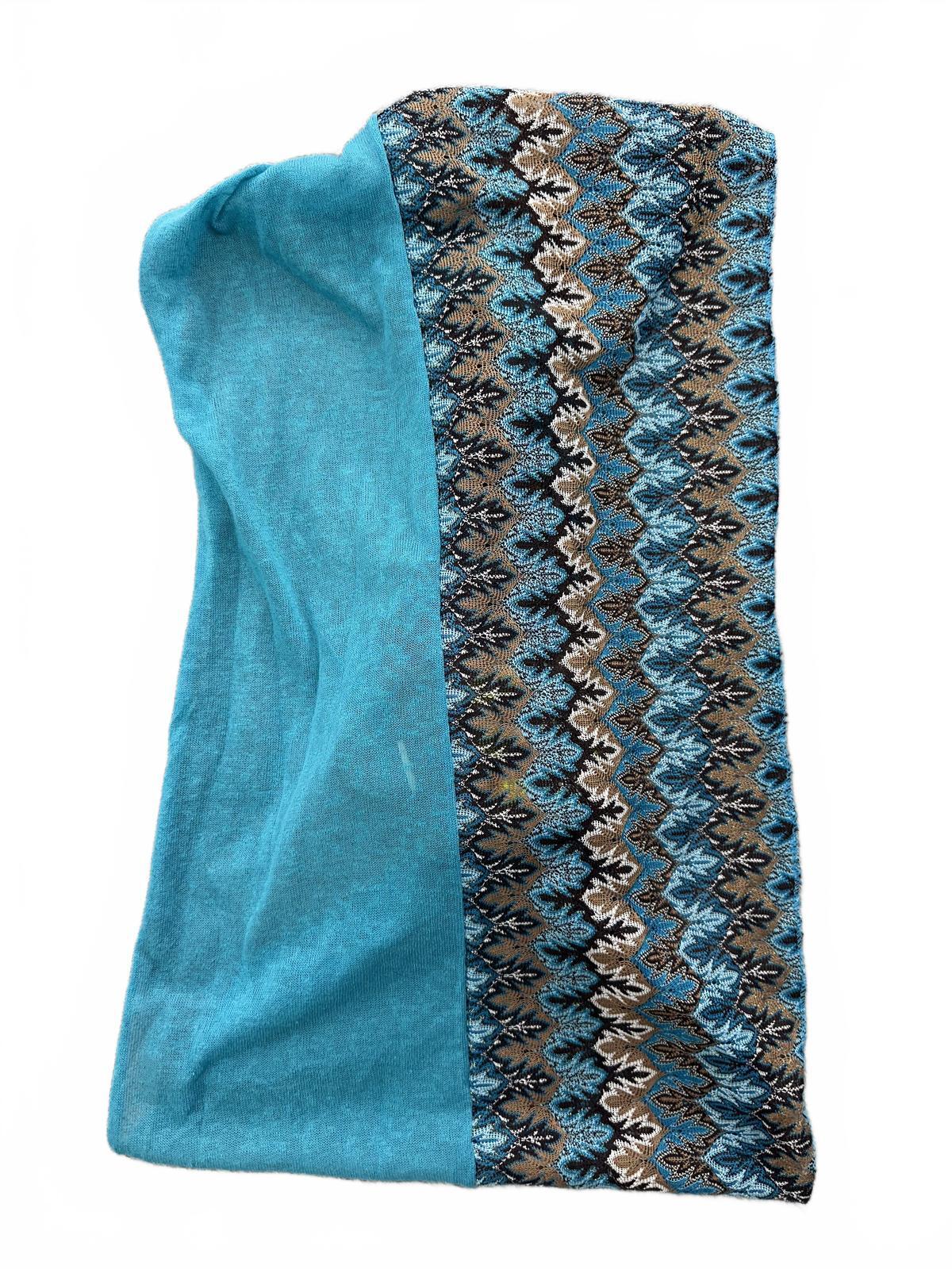 NWT Figure8 Scarf Infinity Loop Scarf Blue Brown Patterned Lightweight Bohemian