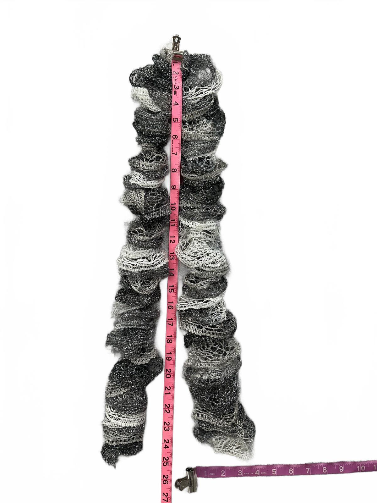Handmade Ruffled Knit Scarf Black White Gray Lightweight Contemporary Feminine