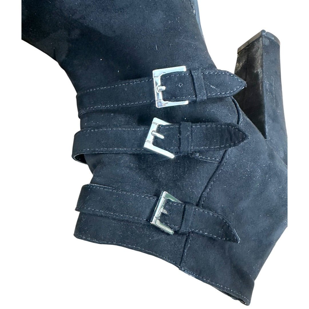 Report black Strappy Ankle Boots with Silver Buckle Detailing