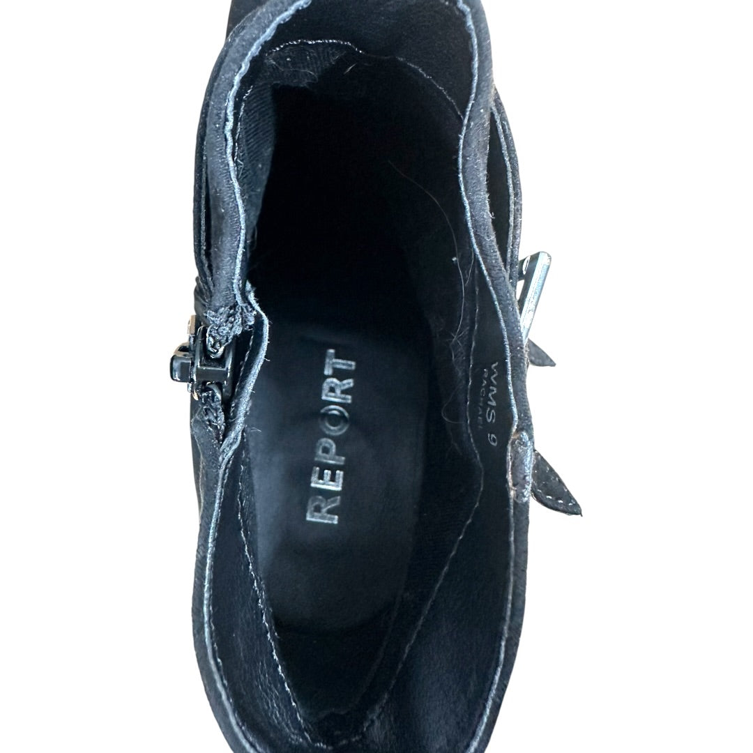 Report black Strappy Ankle Boots with Silver Buckle Detailing