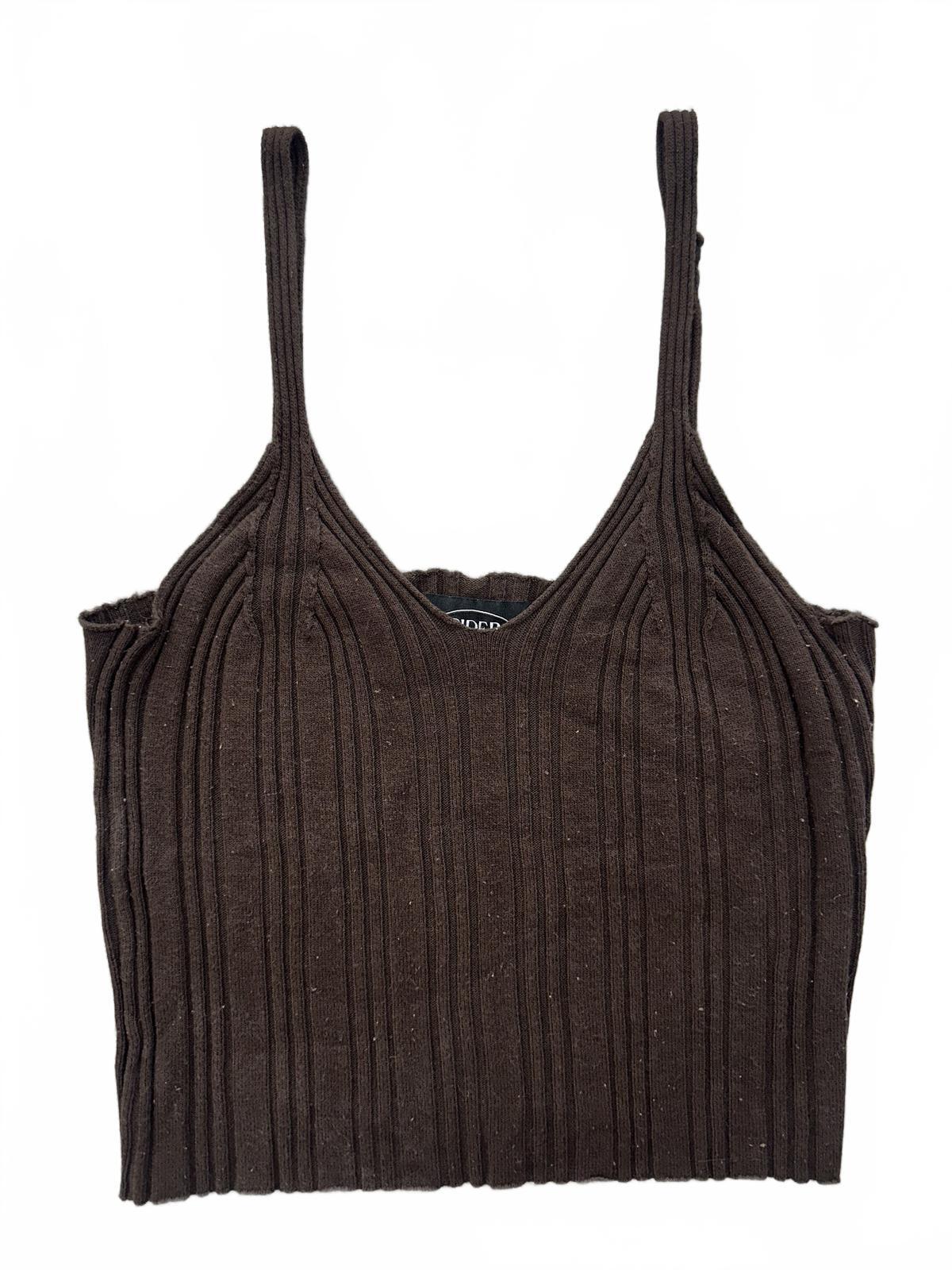 Cider Brown Ribbed Knit Crop Top Medium Minimalist Casual Contemporary