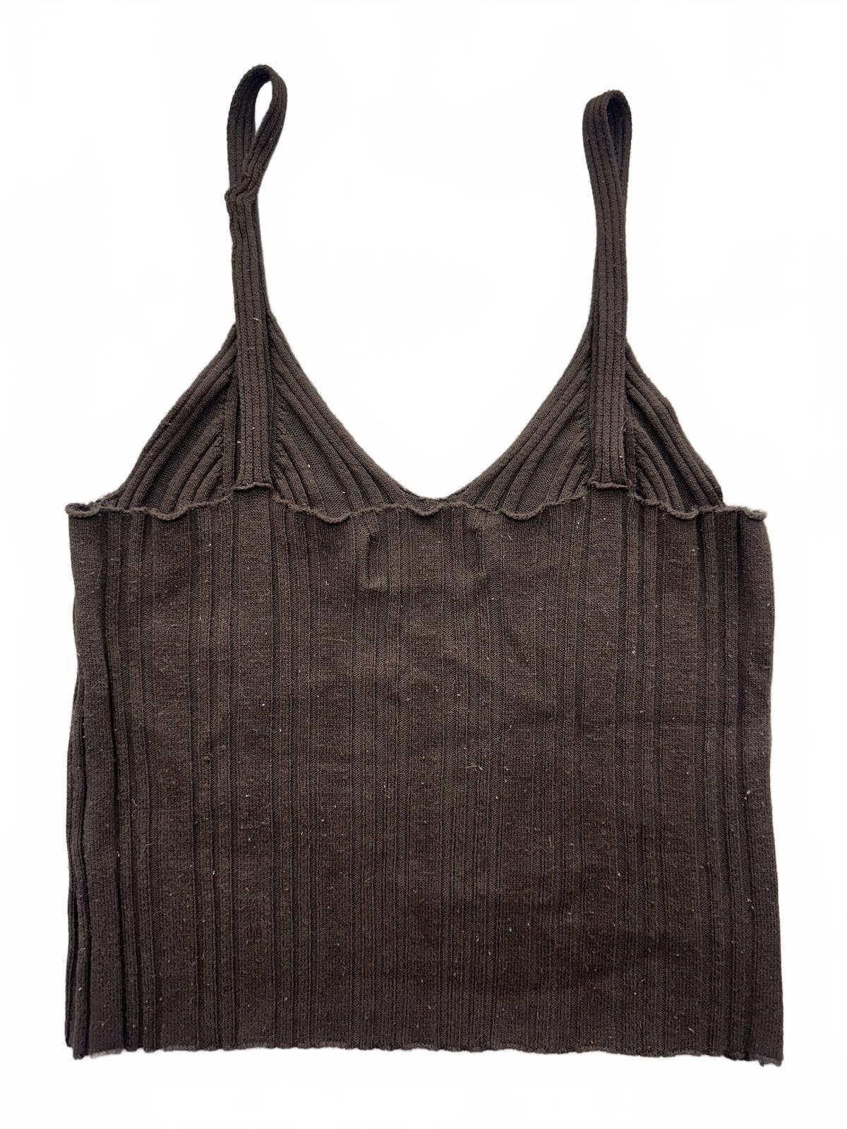 Cider Brown Ribbed Knit Crop Top Medium Minimalist Casual Contemporary