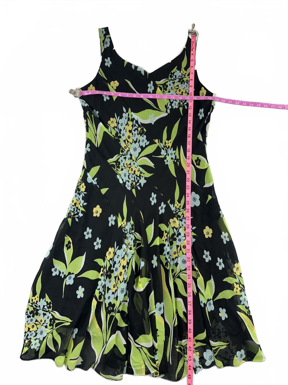 Studio 1940 Y2K Fairycore Black Floral Fit and Flare Dress Green Blue