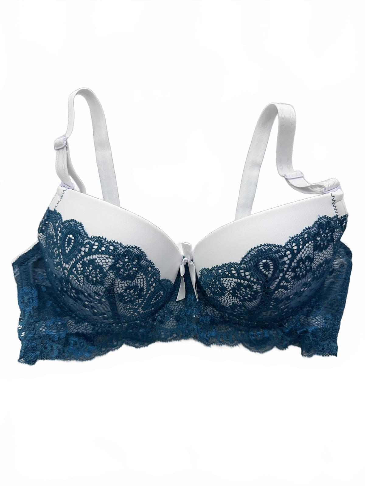 White and Blue Lace Bra Feminine Vintage Style Underwire
