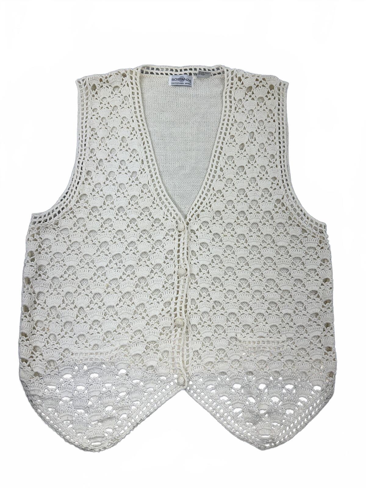 Sostanza Contemporary Apparel Crochet Vest Cream Lace Knit Boho Fairycore Layer