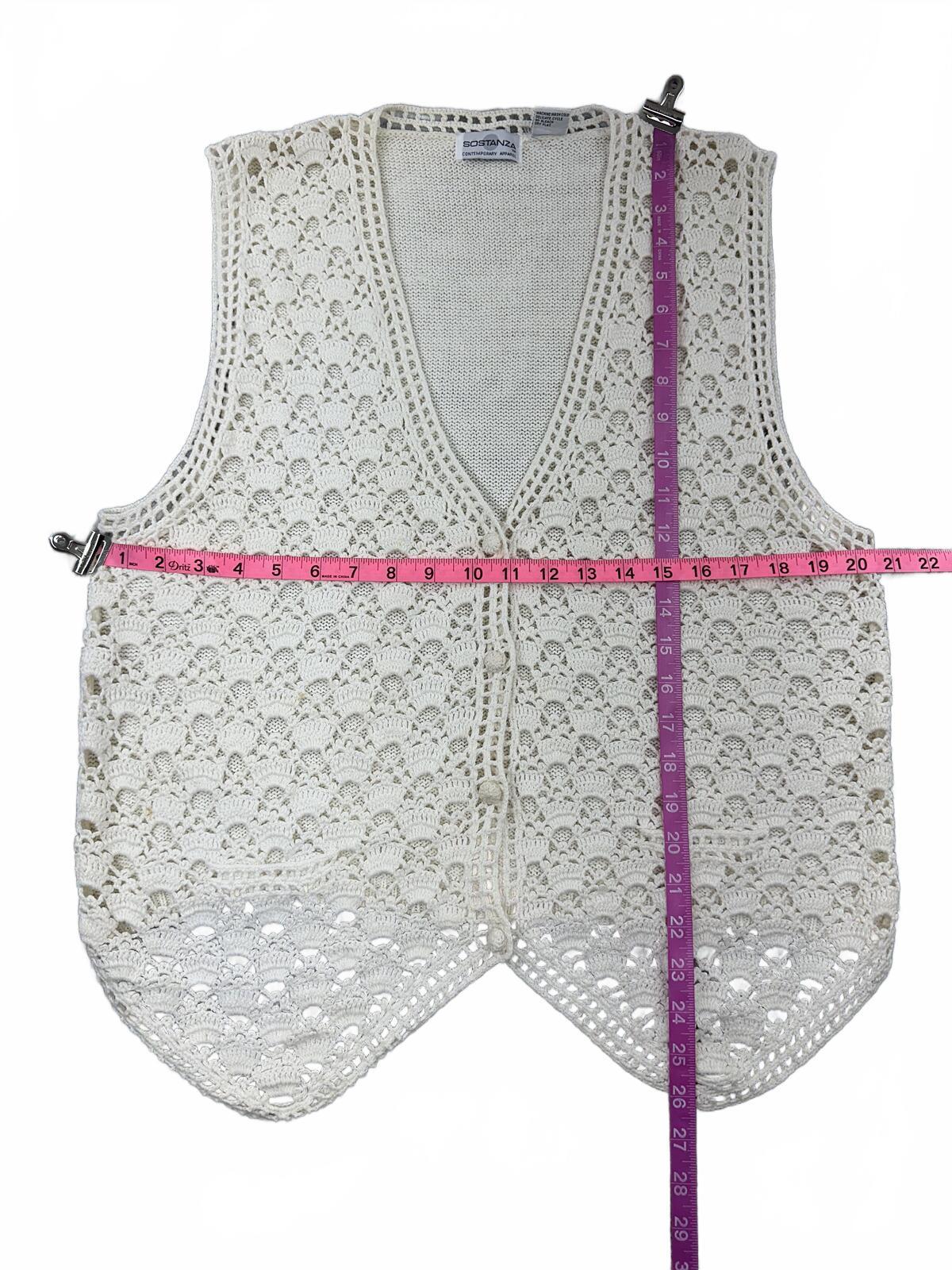 Sostanza Contemporary Apparel Crochet Vest Cream Lace Knit Boho Fairycore Layer