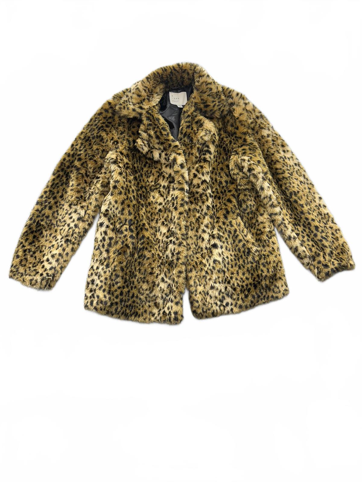 A New Day Faux Fur Leopard Print Coat Y2K Vintage Glam Pea Coat