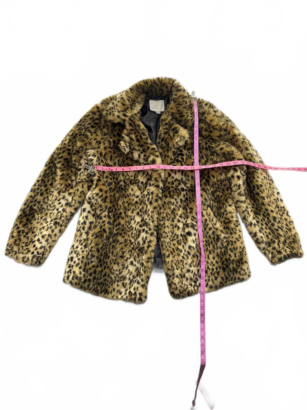 A New Day Faux Fur Leopard Print Coat Y2K Vintage Glam Pea Coat