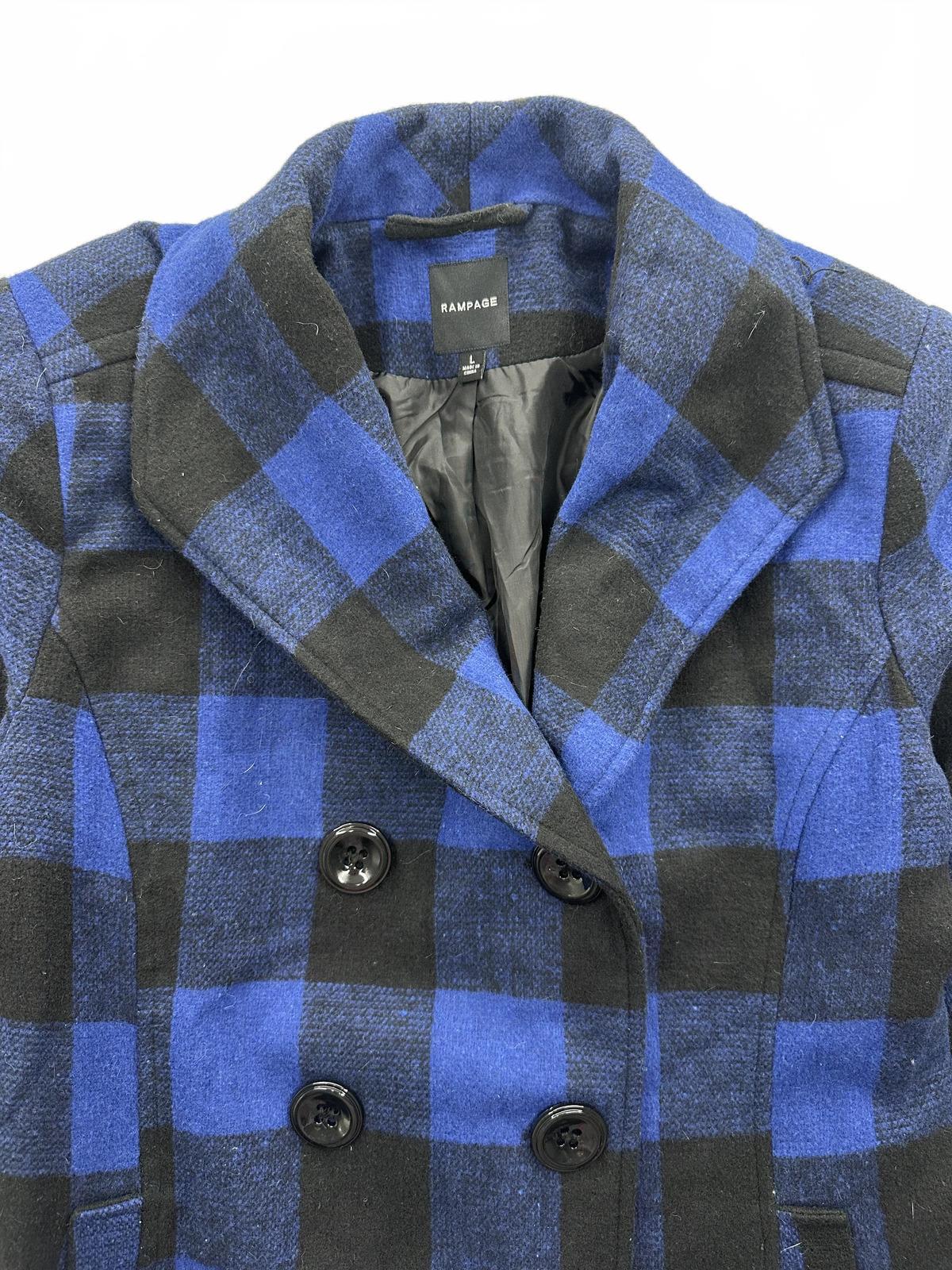 Rampage Blue and Black Plaid Peacoat Jacket Classic Fall Winter Outerwear