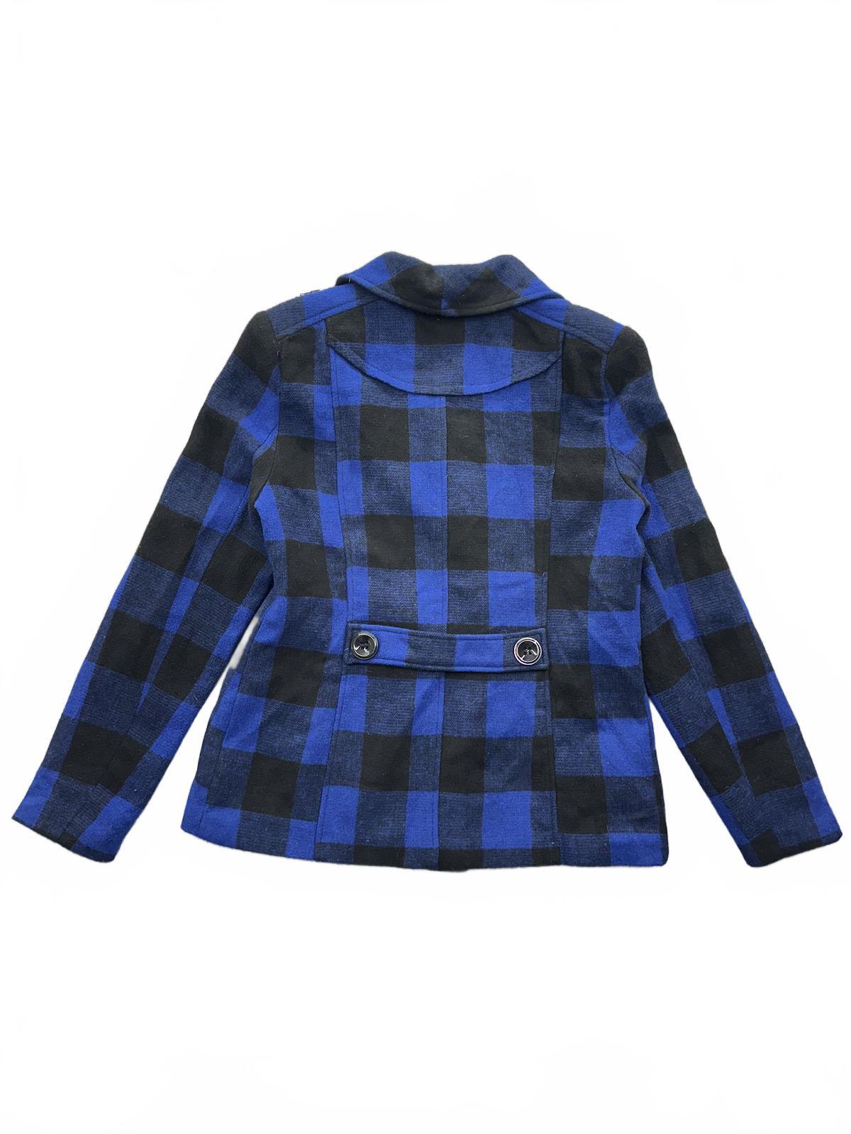 Rampage Blue and Black Plaid Peacoat Jacket Classic Fall Winter Outerwear
