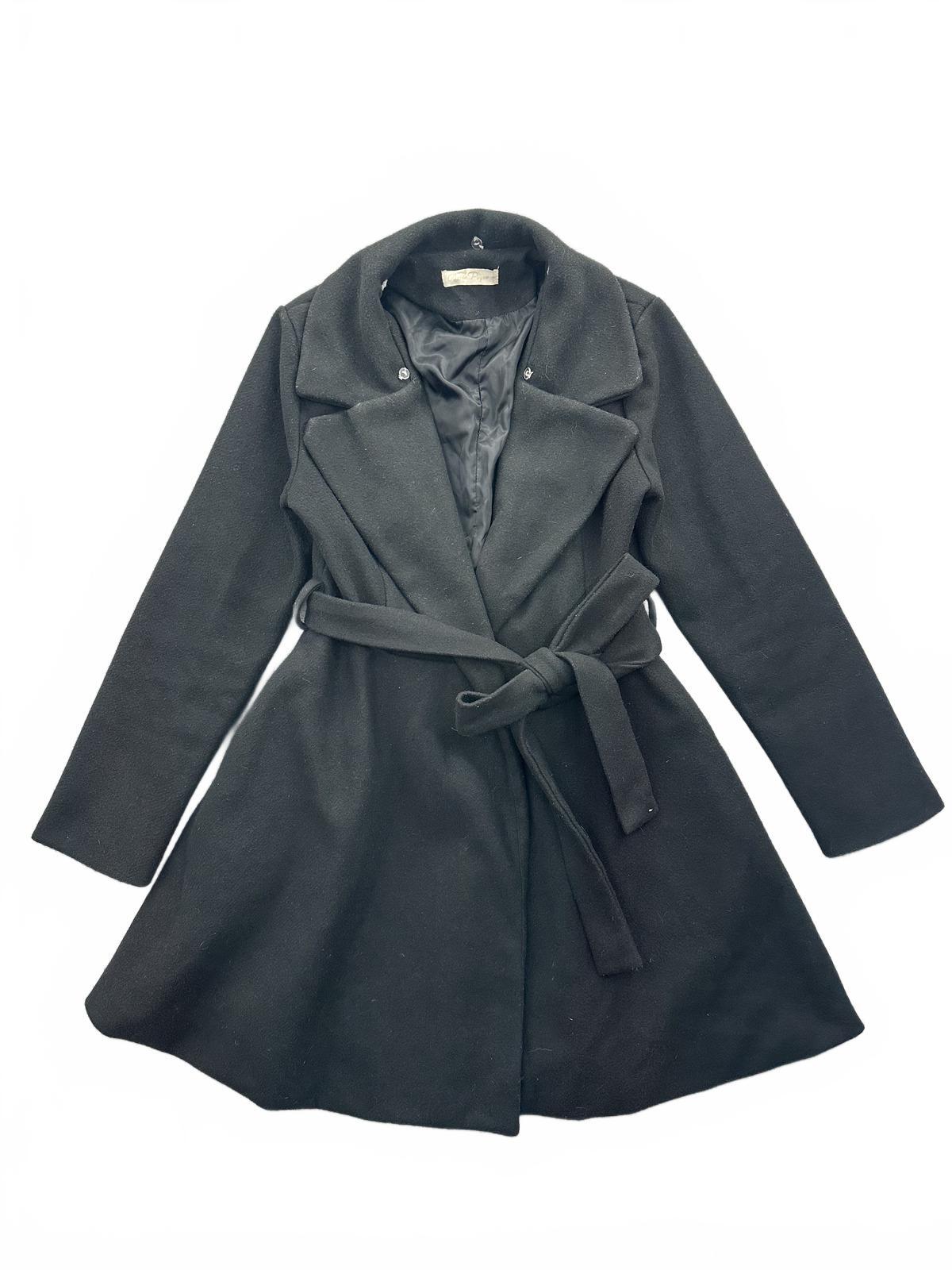 Belle Pogue Black Tie Belt Coat Classic Minimalist Chic Outerwear