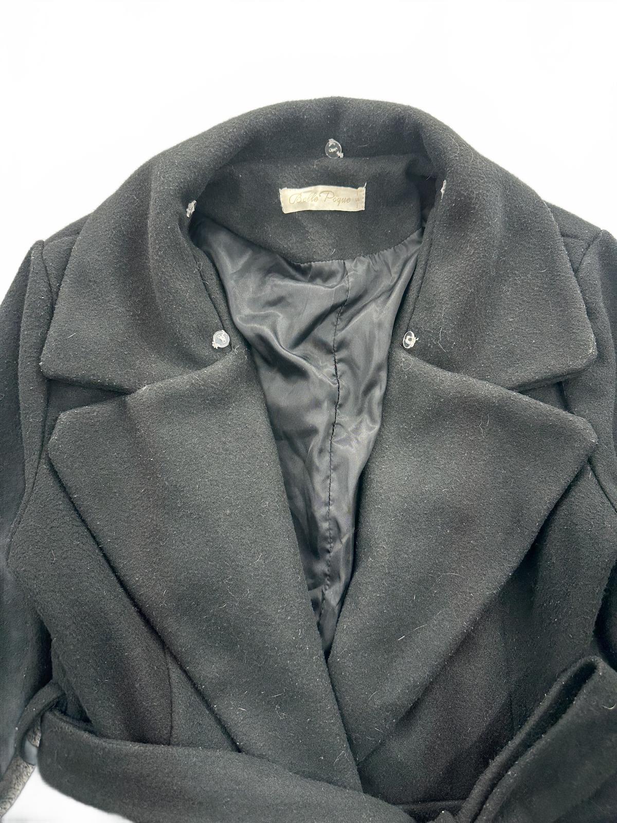 Belle Pogue Black Tie Belt Coat Classic Minimalist Chic Outerwear