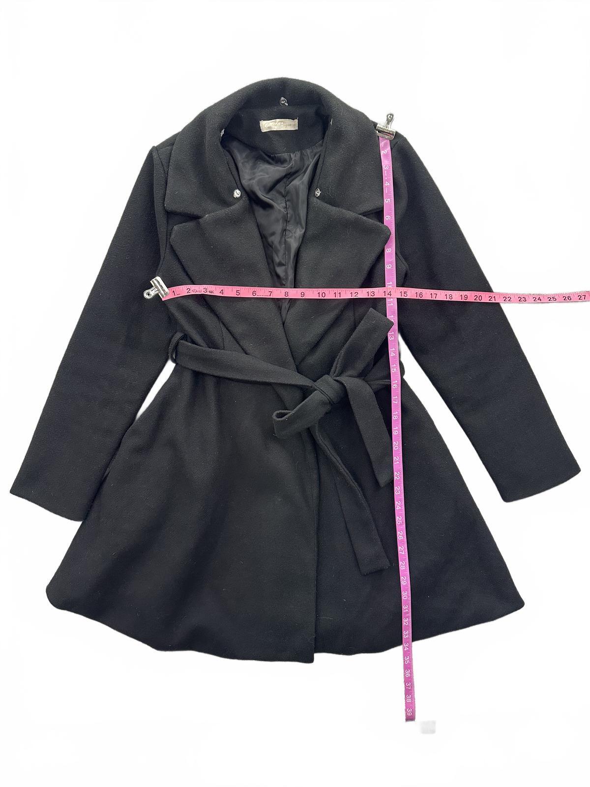 Belle Pogue Black Tie Belt Coat Classic Minimalist Chic Outerwear