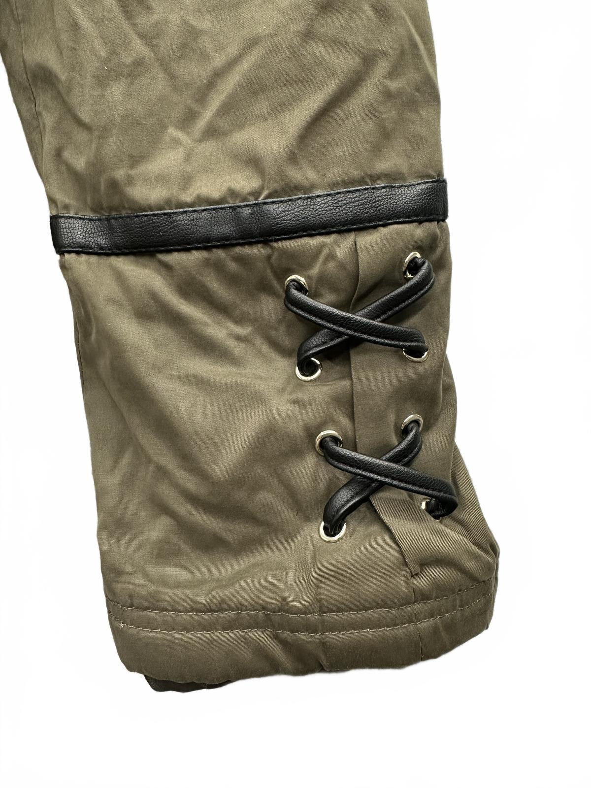 GUESS Olive Green Y2K Parka Jacket with Faux Fur Hood and Lace Up Sleeve Details