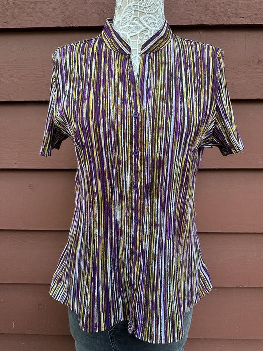Laura Scott Y2K Purple Striped Mandarin Collar Top