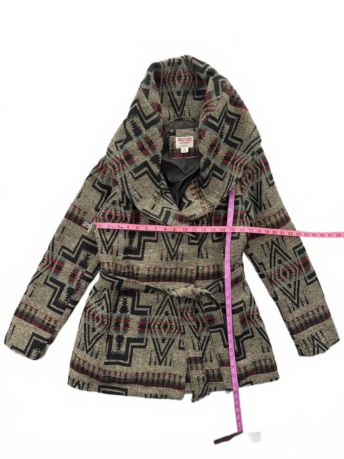 Mossimo Supply Co Aztec Pattern Hooded Coat with Waist Tie Beige Black Boho