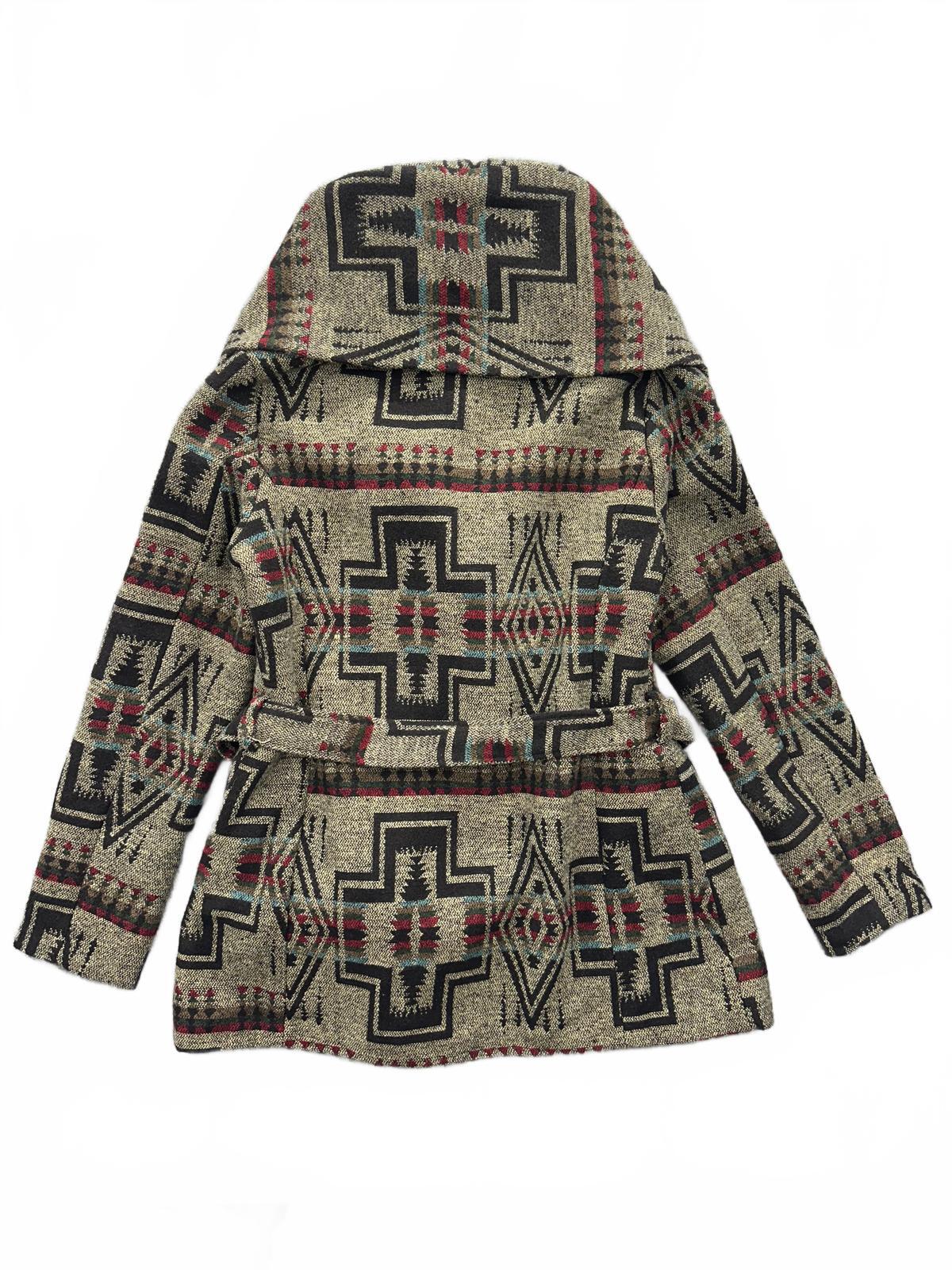 Mossimo Supply Co Aztec Pattern Hooded Coat with Waist Tie Beige Black Boho