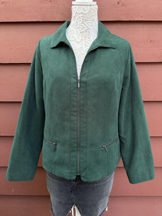 Studio Works Green Suede Feel Jacket Y2K Vintage Minimalist Zip Front Outerwear