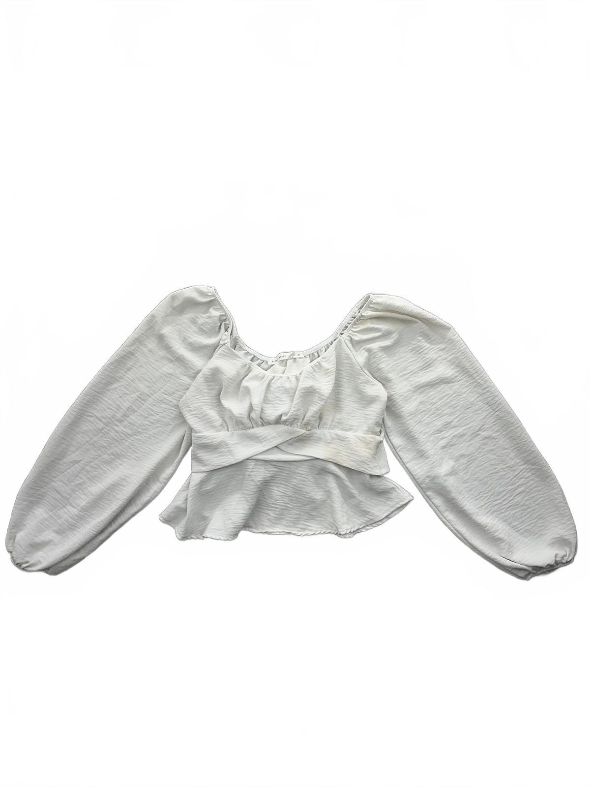 Altar'd State White Puff Sleeve Peplum Crop Top Fairycore Blouse
