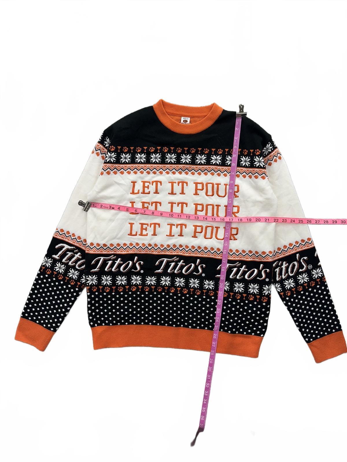Tito's Handmade Vodka Let It Pour Holiday Sweater Black Orange Knit