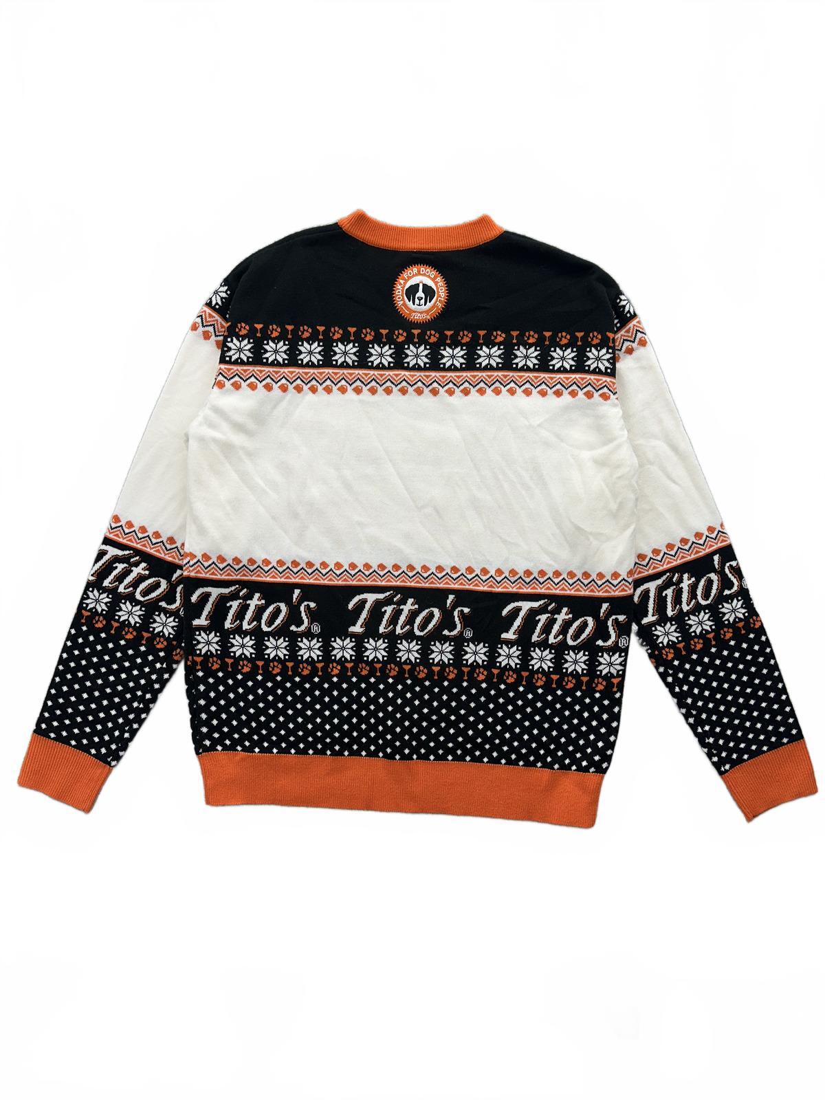 Tito's Handmade Vodka Let It Pour Holiday Sweater Black Orange Knit