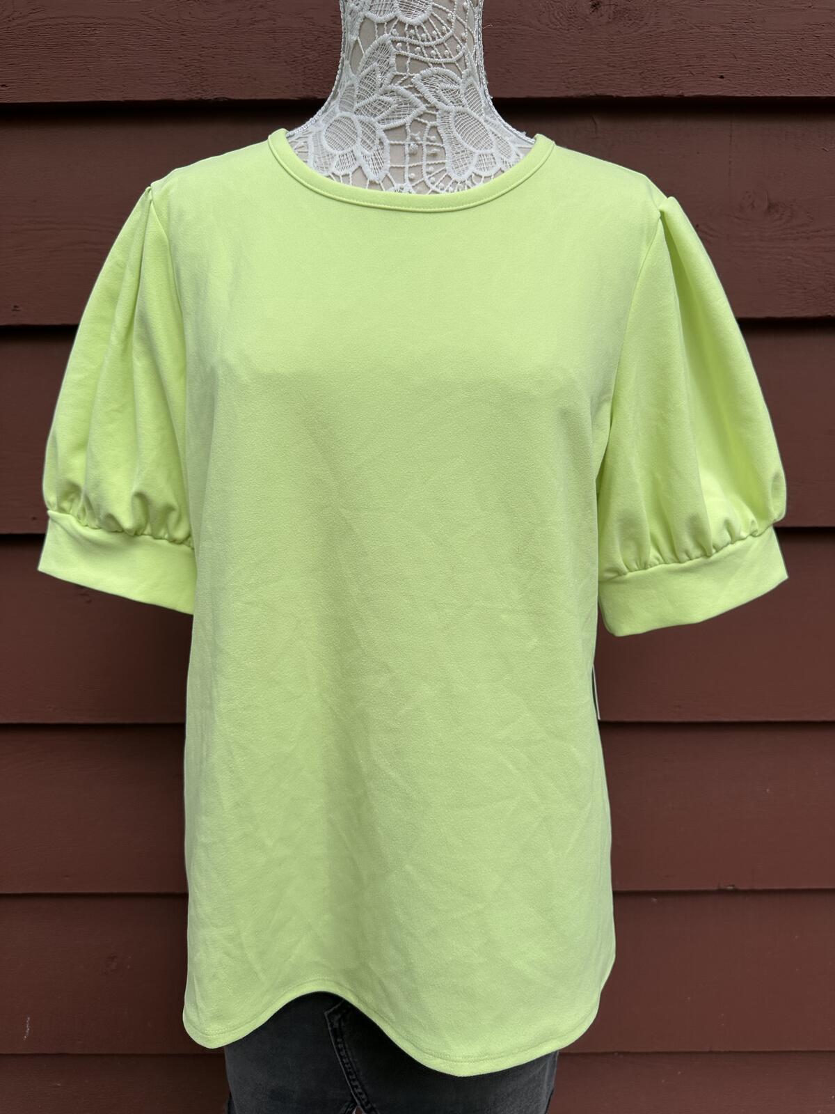 NWT Worthington Lime Green Puff Sleeve Tee