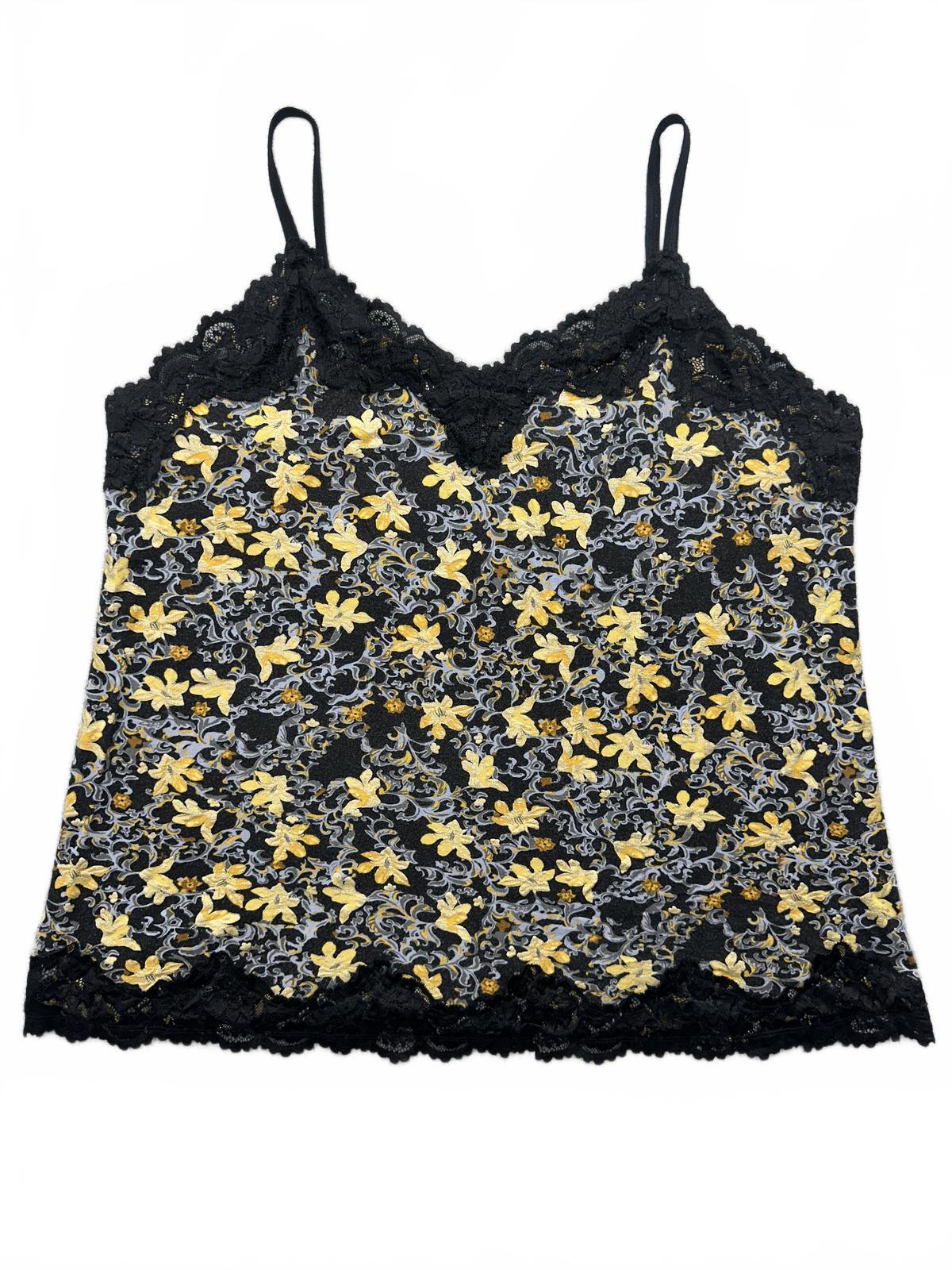 Lane Bryant Lace Cami Black Yellow Floral Vintage Inspired Charm