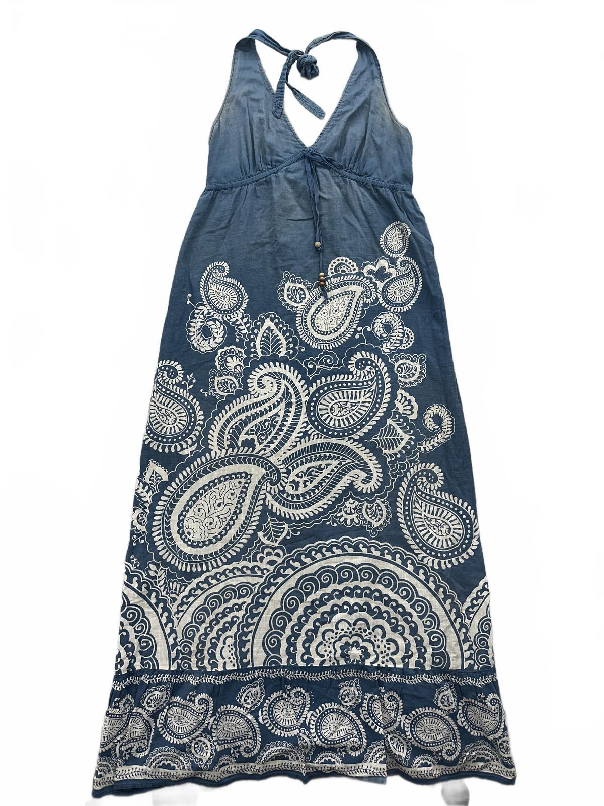 Aeropostale Blue and White Paisley Bohemian Maxi Dress