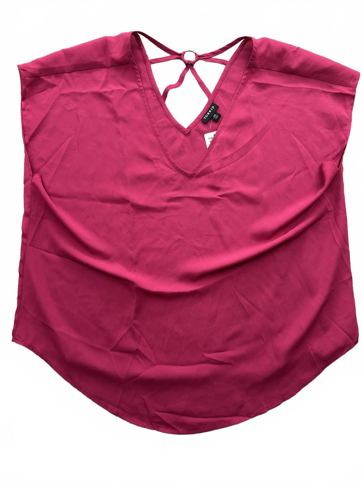 NWT Torrid Vividacious Rose Deep V Neck Blouse with Strappy Back